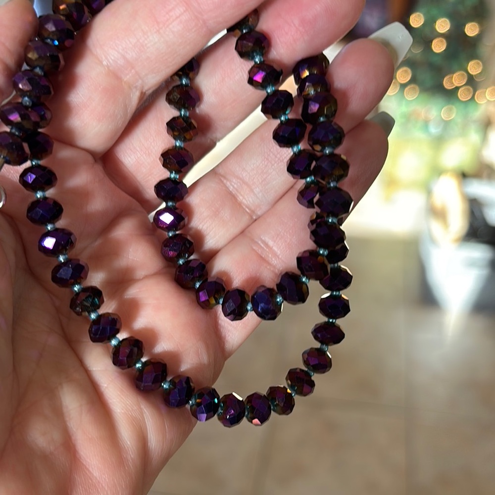 Purple Faceted Glass Beaded Necklace